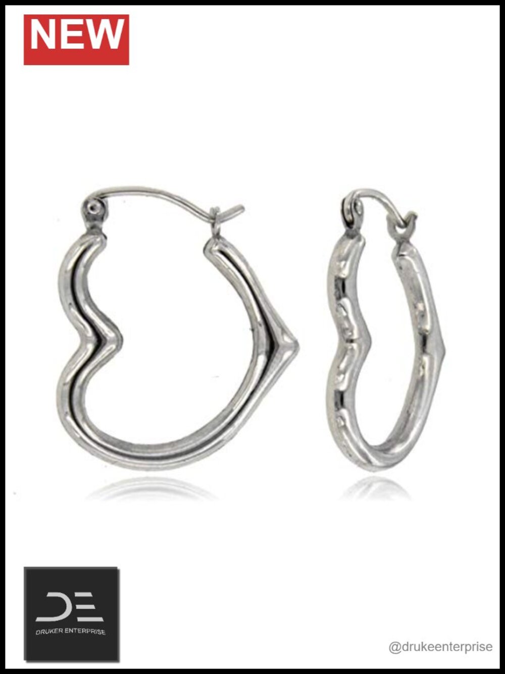 14K Gold Heart Shaped Hoop Earrings 2mm Thick 20mm Click-Down Clasp